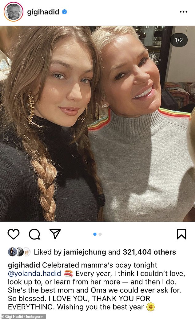 Mother and daughter love: Gigi Hadid took to Instagram on Monday to celebrate her mother, Yolanda Hadid's 57th birthday